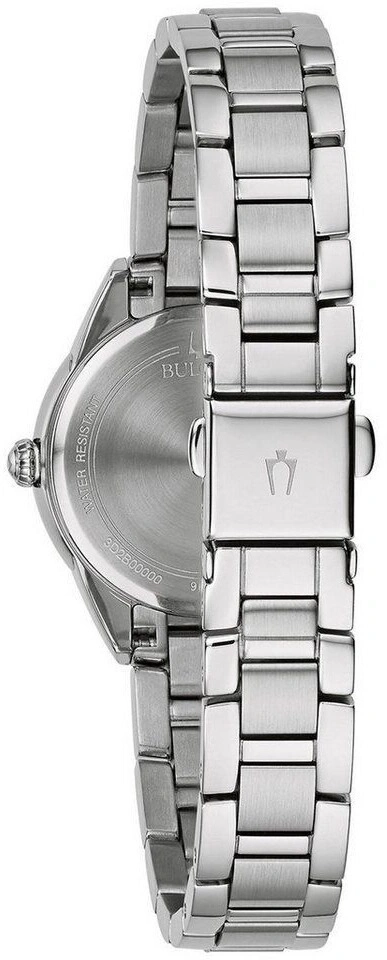 Silberne Armbanduhr mit Metallarmband, Nahaufnahme, Detailaufnahme, Bulova-Uhr