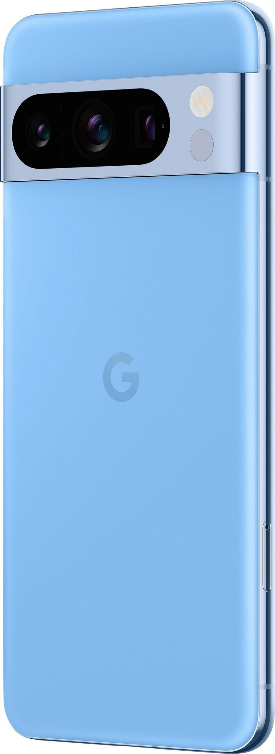 Blaues Google Pixel 7 Pro Smartphone, Rückseite mit Google-Logo und Kamera