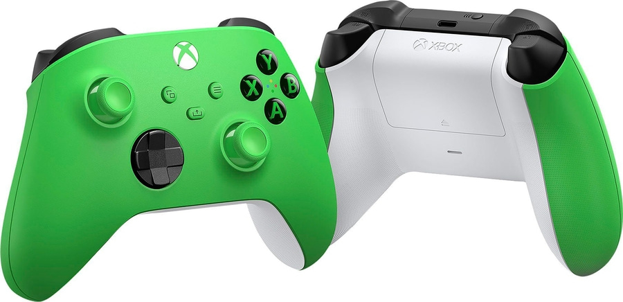 Xbox-Controller in Grün und Weiß, Nahaufnahme, Tasten, Logo, Design, Technologie
