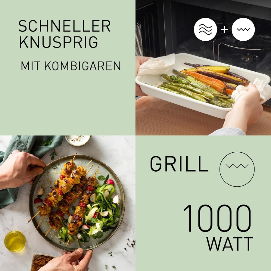 Schneller knusprig mit Kombigaren, Grill, 1000 Watt, Essen im Ofen