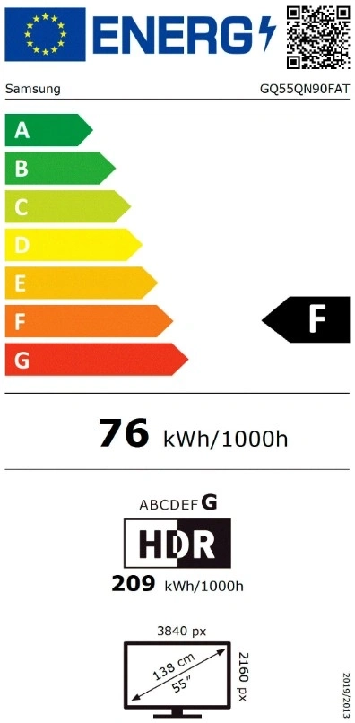 Energielabel mit Energieeffizienzklasse F für einen Samsung Fernseher