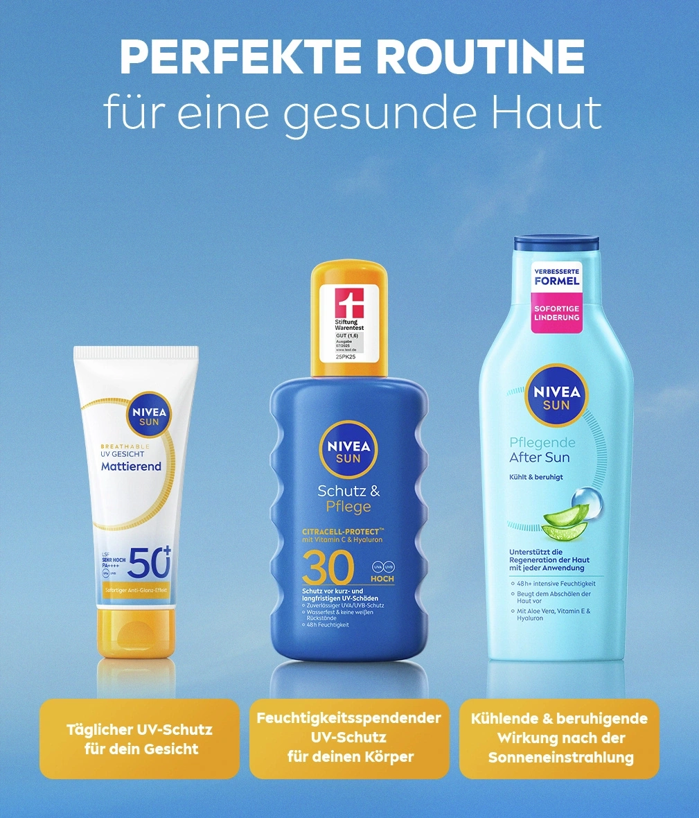 Nivea Sun Produkte für den perfekten Sonnenschutz und Pflege, für eine gesunde Haut.