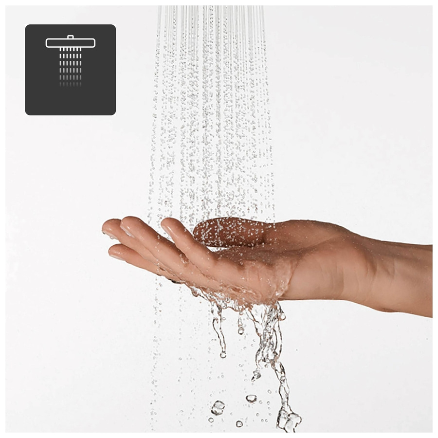 Hand unter Dusche, Wasserstrahlen, Symbol für Dusche, weißer Hintergrund, Wellness