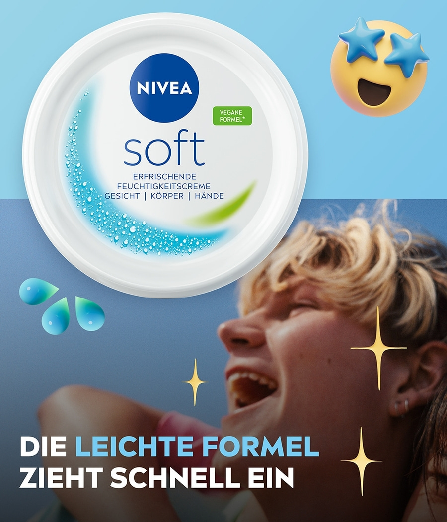 Nivea Soft Creme, Gesicht, Körper, Hände, zieht schnell ein, leichte Formel