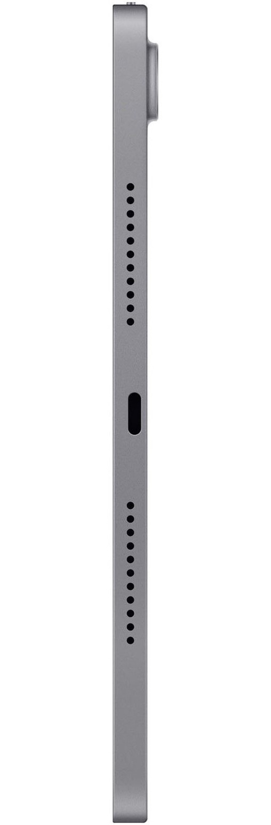 Graues Tablet-Seitenansicht mit Lautsprecherlöchern und einem USB-C-Anschluss