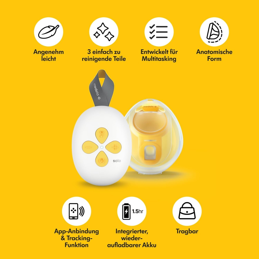 Brustpumpe mit Funktionen: leicht, 3 Teile, Multitasking, anatomisch, App, Akku, tragbar.