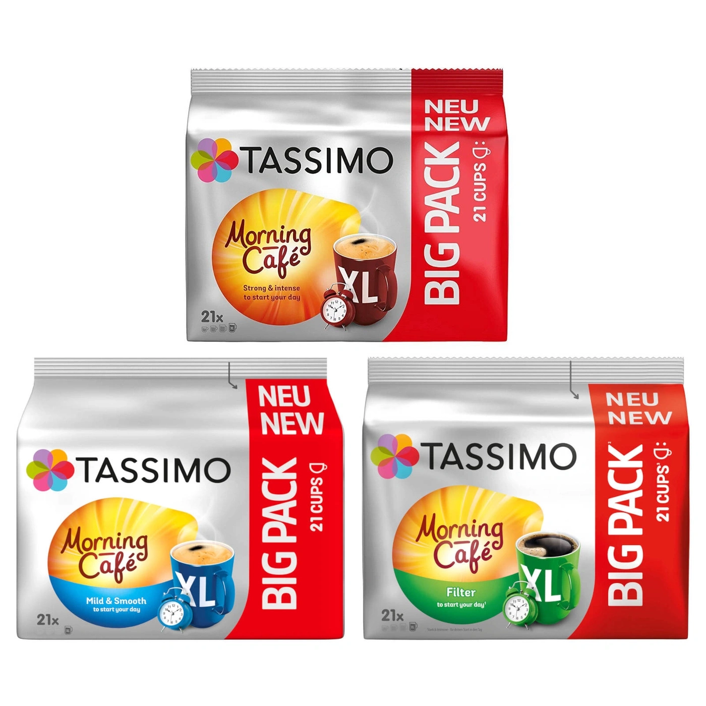 Tassimo Morning Cafe Kaffeepackungen mit verschiedenen Geschmacksrichtungen und XL-Größe, 21 Tassen.