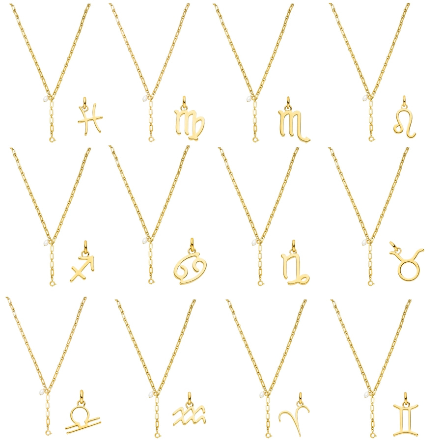Goldene Halsketten mit Sternzeichen-Anhängern, Schmuckstücke, Modeaccessoires, elegant