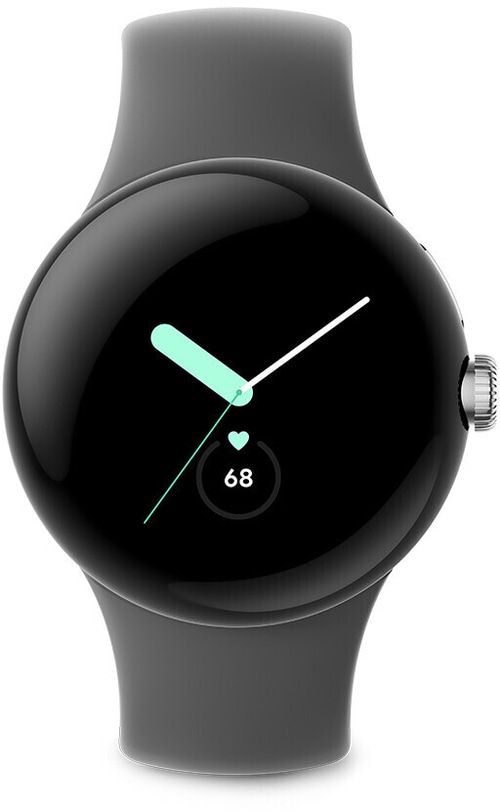 Schwarze Smartwatch mit Herzfrequenzanzeige und grauem Armband