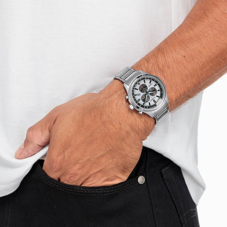 CITIZEN Herren Armbanduhr AT2530-85A Chronograph Eco-Drive Titan 43 mm B-Ware