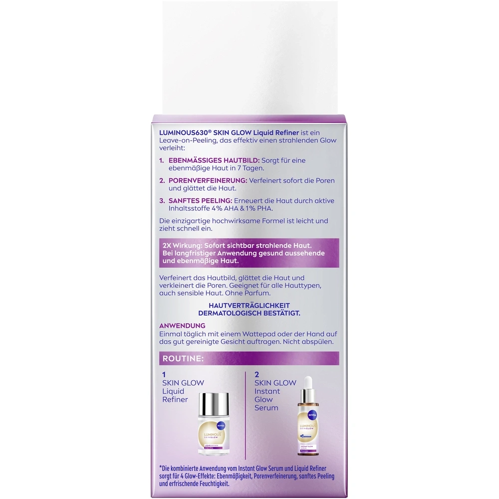 Hautpflegeprodukt mit Beschreibung: Hautbild, Porenverfeinerung, Peeling, Anwendung, Routine.
