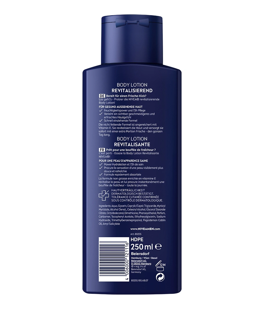 Nivea Body Lotion, revitalisierend, 250 ml, Hautpflege, Feuchtigkeit, Frische, Vitamin E