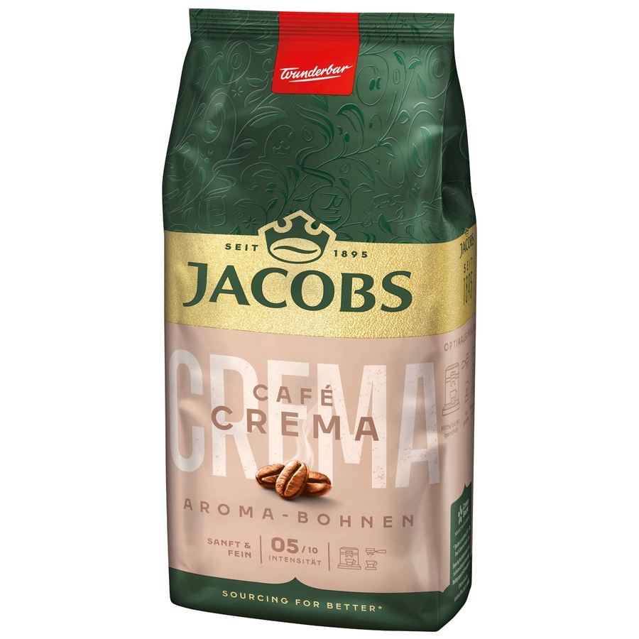 JACOBS Kaffeebohnen Café Crema Aroma-Bohnen ganze Bohne geröstet 12 x 500 g
