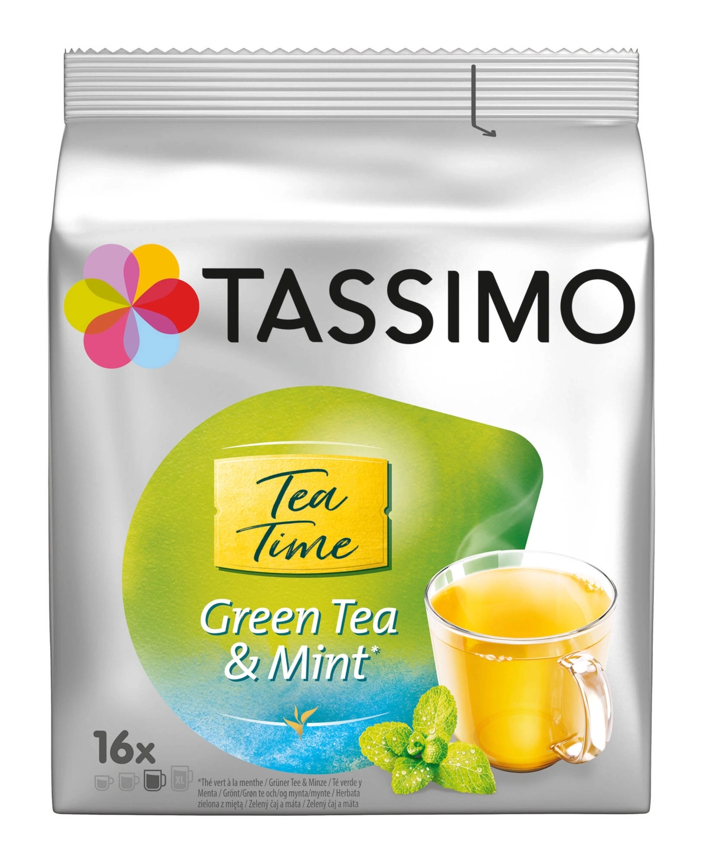 Tassimo Teebeutel, Grüntee & Minze, 16 Beutel, Tea Time, Getränk, Tee, Minze, Verpackung