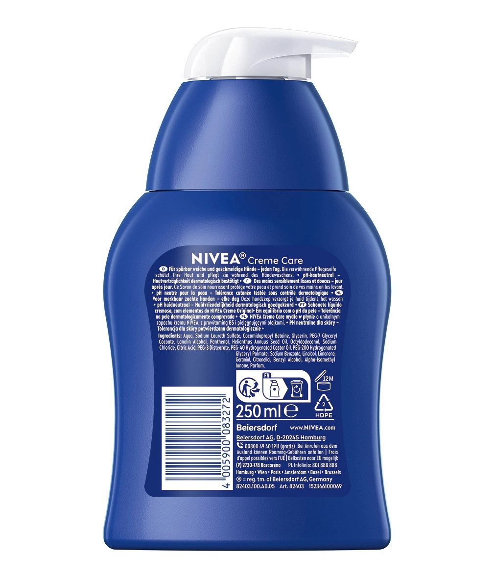 NIVEA Creme Care Handseife, blaue Flasche, 250ml, pH-neutral, dermatologisch getestet