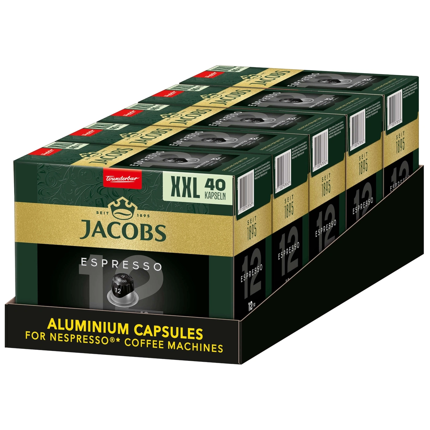Jacobs Espresso Kapseln, XXL Packung mit 40 Kapseln, Aluminium für Nespresso Maschinen