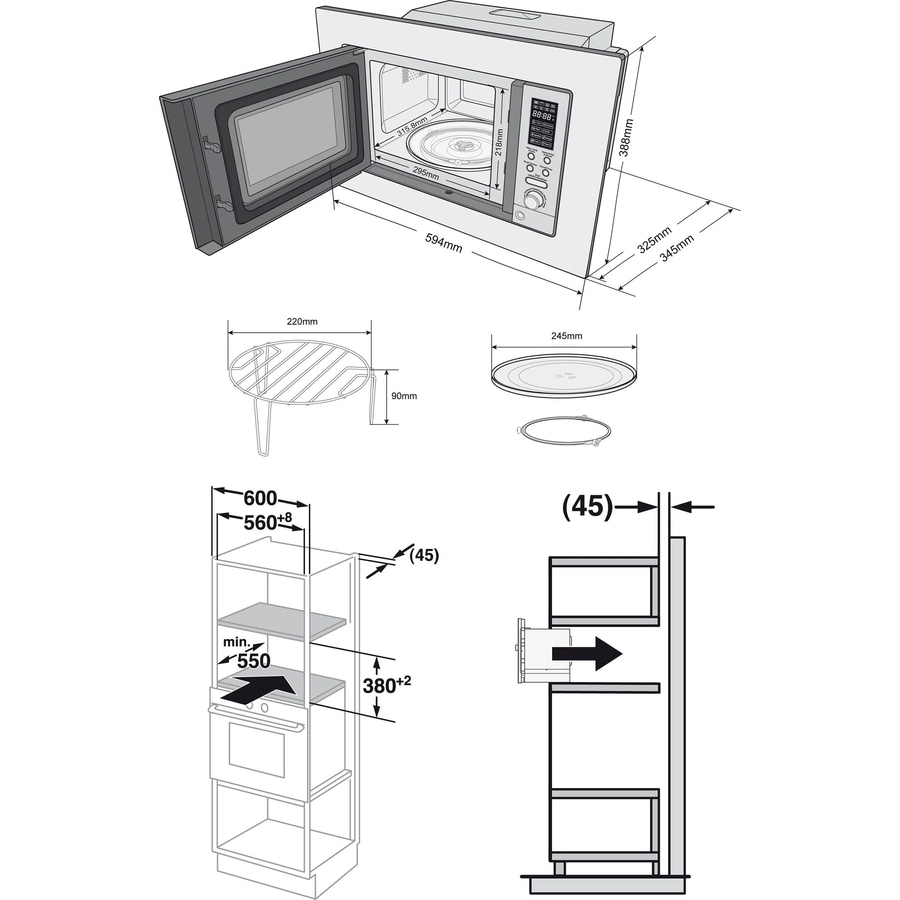 HANSEATIC Einbau Mikrowelle AB820BVX mit Grill 20 Liter 800 Watt B-Ware