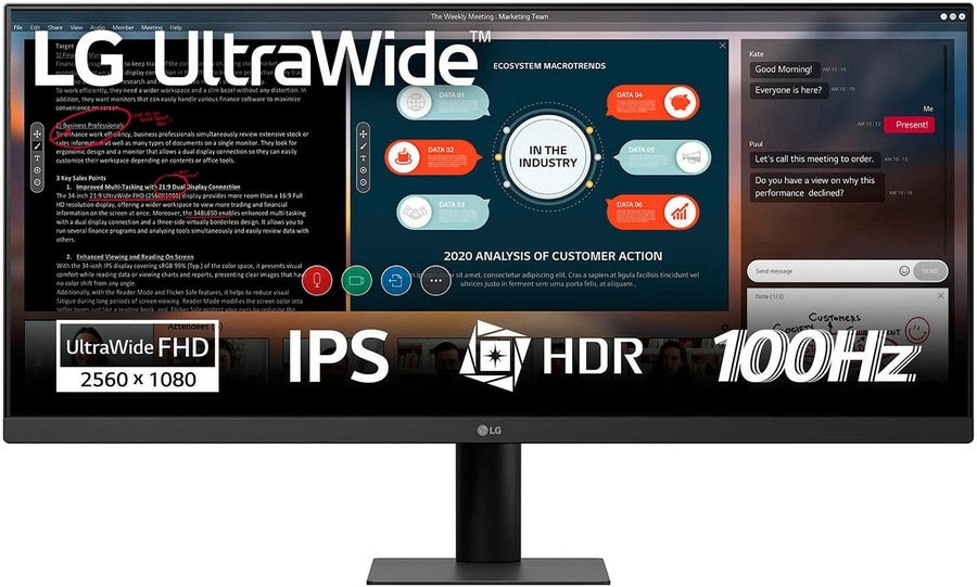 LG UltraWide Monitor mit 2560 x 1080 Auflösung, IPS, HDR und 100Hz.