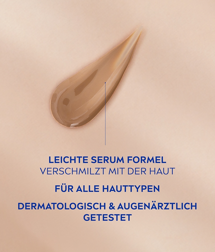 Serum-Formel, verschmilzt mit der Haut, für alle Hauttypen, dermatologisch & augenärztlich getestet.