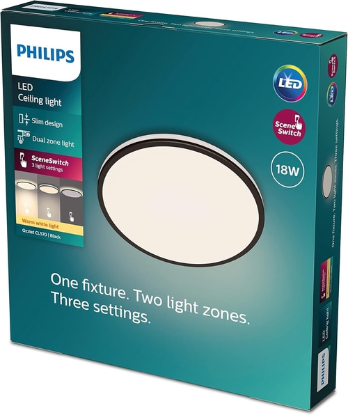 PHILIPS LED Deckenleuchte Ozziet Deckenlampe 1800 lm 2700 K schwarz NEU