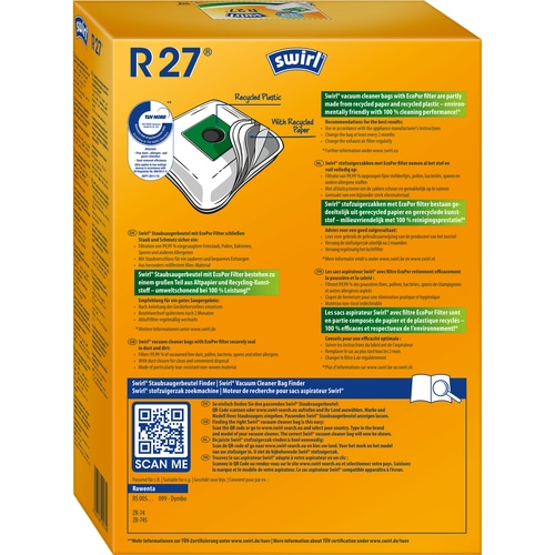 SWIRL Staubsaugerbeutel R 27 EcoPor® für Rowenta 12 Beutel