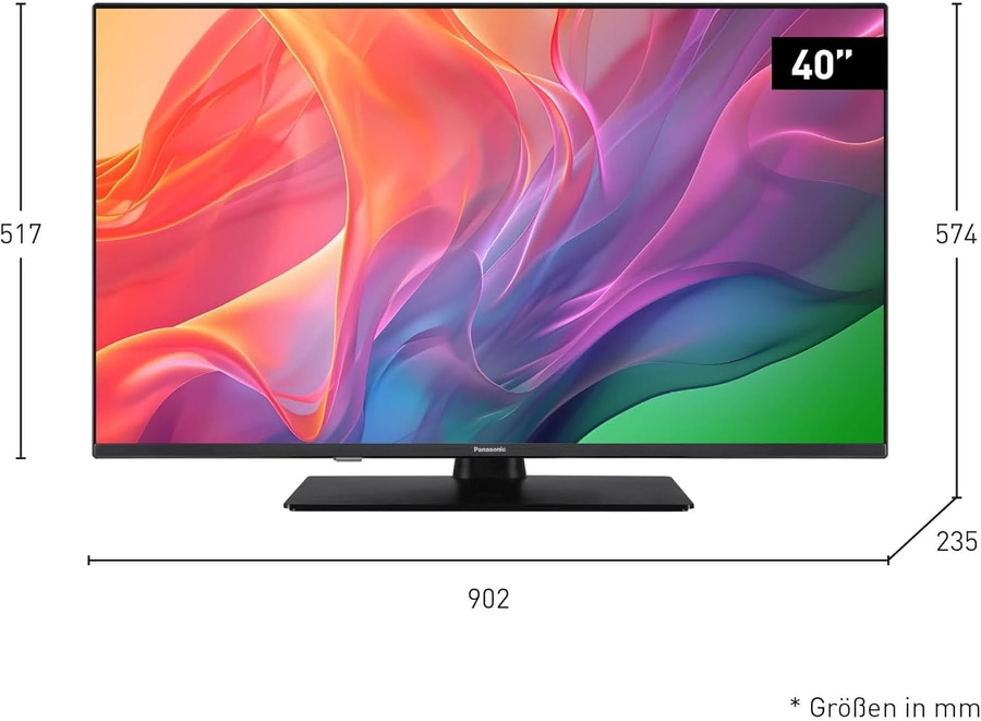 Fernseher mit den Maßen 902x574x235mm und 40 Zoll Bildschirmdiagonale