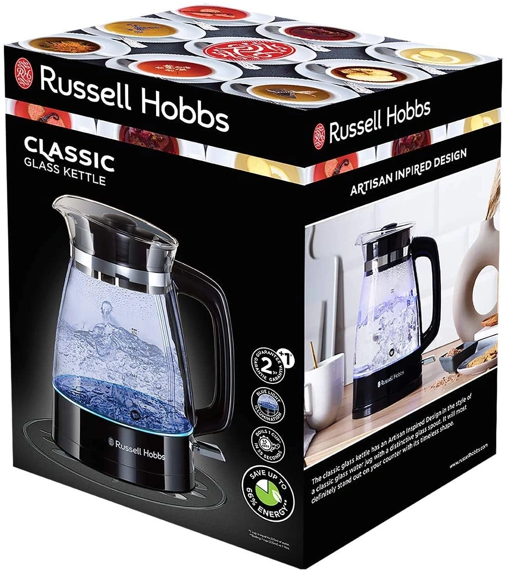 Russell Hobbs Wasserkocher, klassisches Design, Glas, Artisan Inspired, Energieeffizienz.