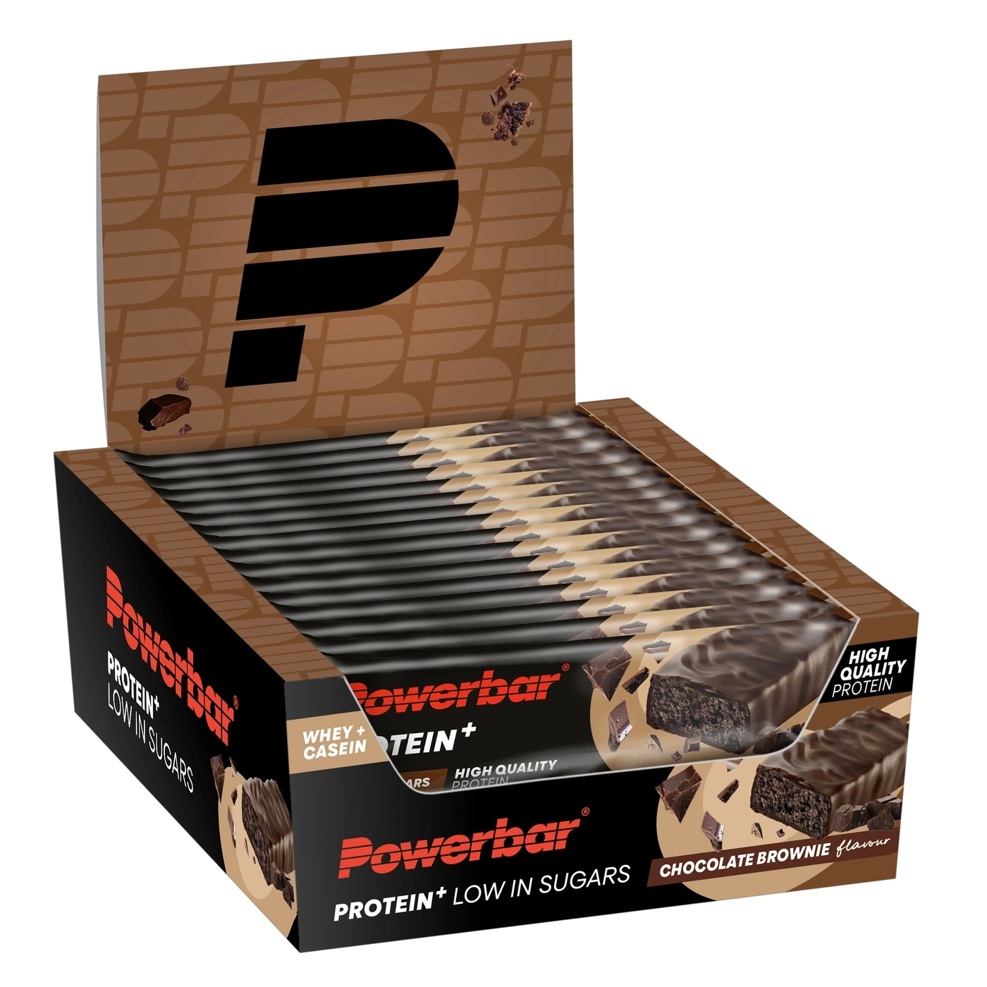 Schokoladenbrownie Proteinriegel in einer offenen Packung