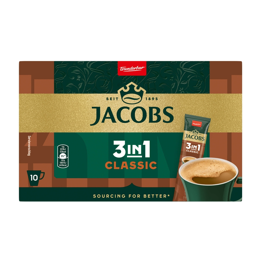 JACOBS Löskaffee 3in1 Classic 12x10 Sticks löslicher Kaffee Instantkaffee 120
