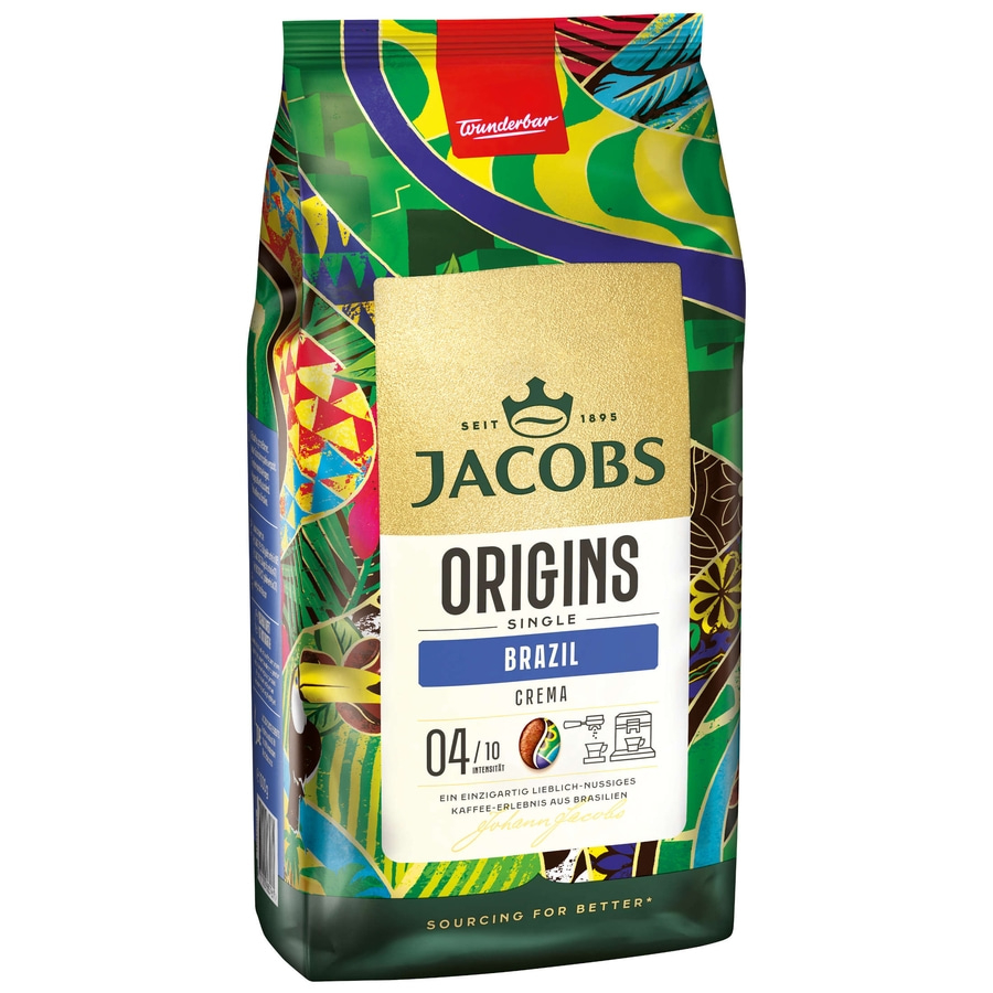 JACOBS Kaffeebohnen Origins Brazil geröste ganze Bohne 2x 1 kg Bohnenkaffee