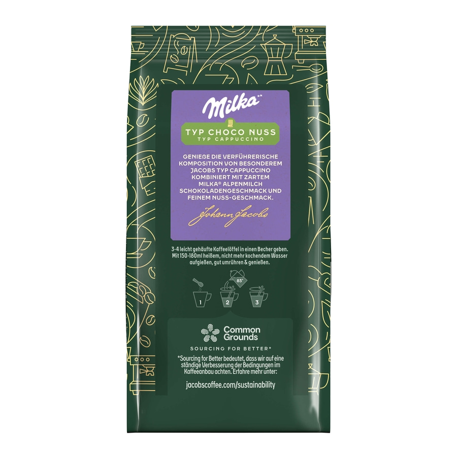 JACOBS Löskaffee Typ Cappuccino Choco Nuss 12x 400g Tüten Kaffee Milka Geschmack