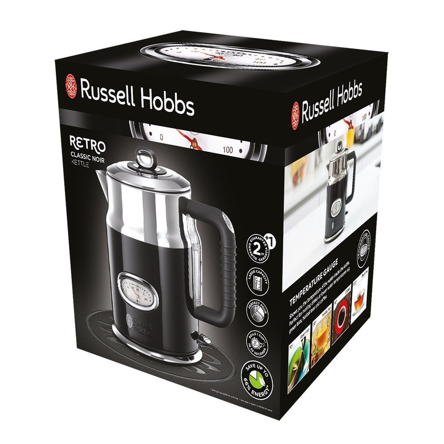 Russell Hobbs Retro Wasserkocher, schwarz, Temperaturanzeige, Energie sparen, 2 Jahre Garantie