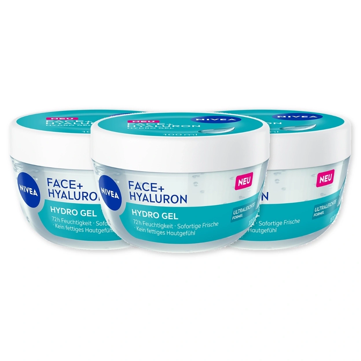 Drei Tiegel Nivea Hydro Gel mit Hyaluron