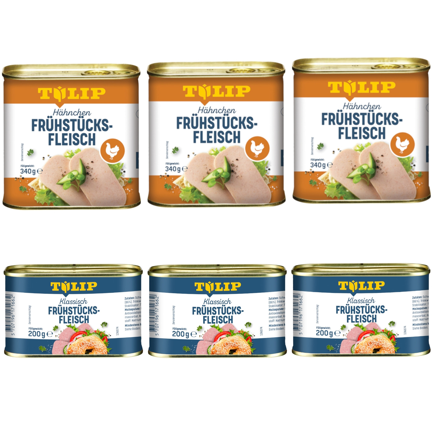 TULIP Bundle 3x Frühstücksfleisch 200g 3x Hähnchen 340g Konserve Delikatesse