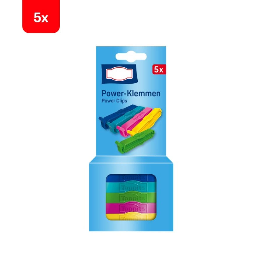 Power-Klemmen, Power Clips, 5 Stück, farbige Clips, Produktverpackung, blau