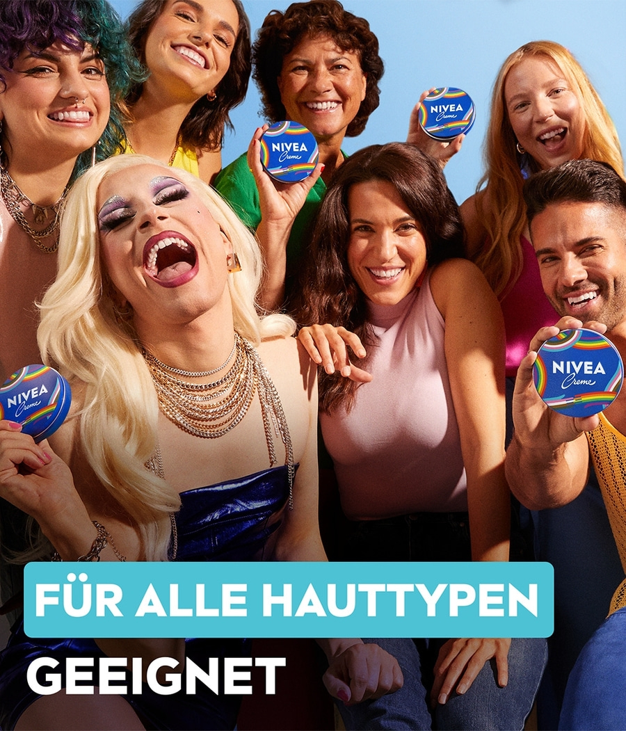 Nivea Creme für alle Hauttypen, geeignet, bunte Nivea Dosen.