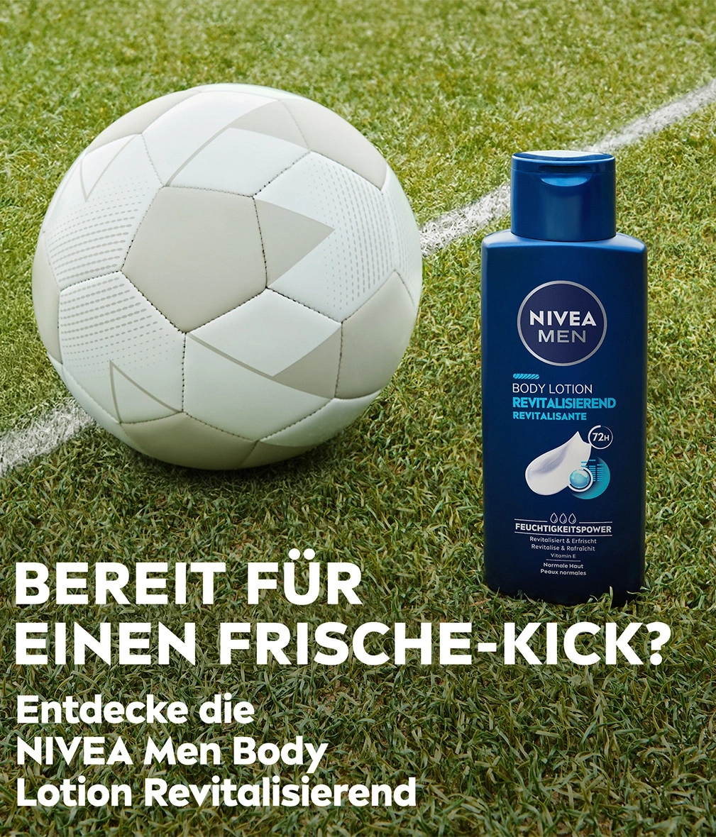 NIVEA Men Body Lotion, Fußball, Rasen, erfrischend, revitalisierend, bereit für einen Frische-Kick