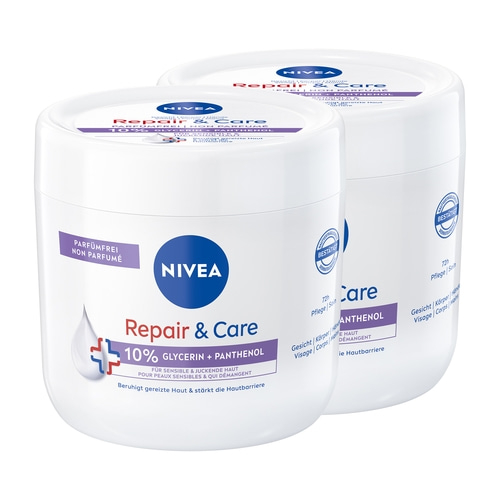 NIVEA Repair & Care Pflegecreme parfümfreie Body Lotion Panthenol 2 x 400 ml