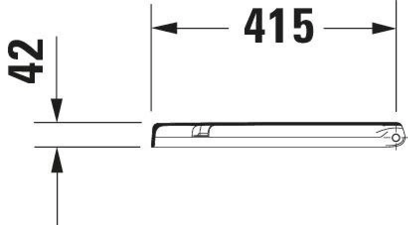Abmessungen: 42mm hoch, 415mm breit. Schwarzes, längliches Bauteil mit Details.