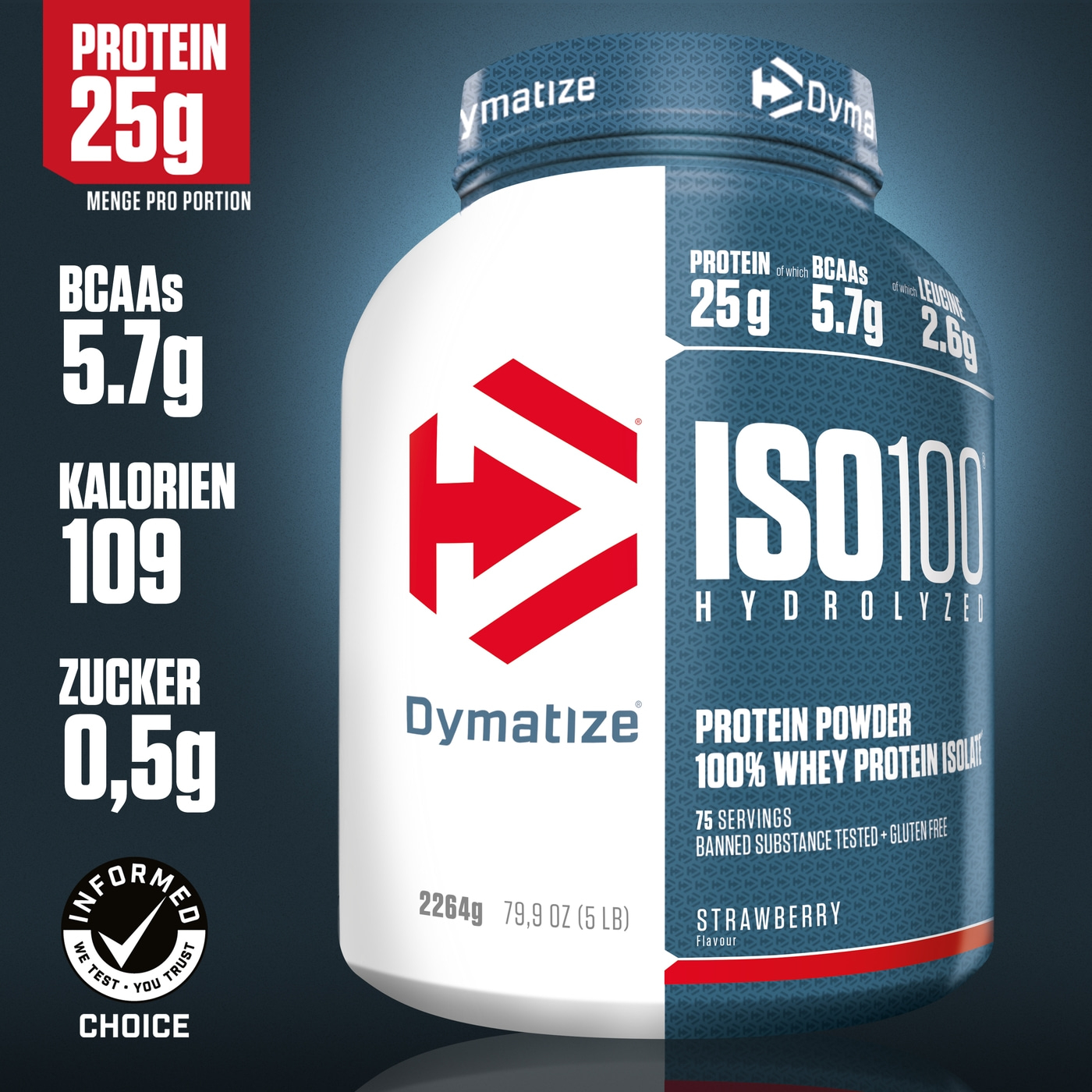 Dymatize ISO100 Protein-Pulver, Erdbeergeschmack, 25g Protein pro Portion, 75 Portionen