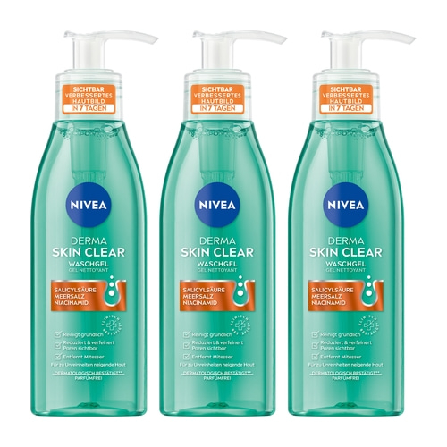 NIVEA Derma Skin Clear Waschgel, 3 x 150ml
