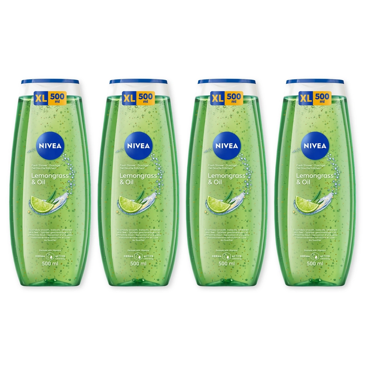 Vier Flaschen Nivea Lemongrass & Oil Duschgel, 500 ml