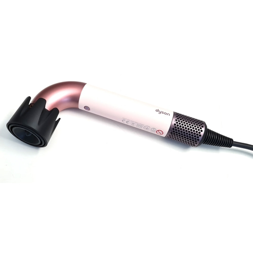 Dyson Haartrockner, weiß und roségold, mit schwarzem Aufsatz, auf weißem Hintergrund