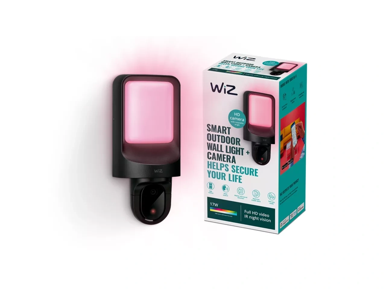 WIZ Outdoor-Wandleuchte mit Überwachungskamera Full HD IP44 Smart Schwarz NEU