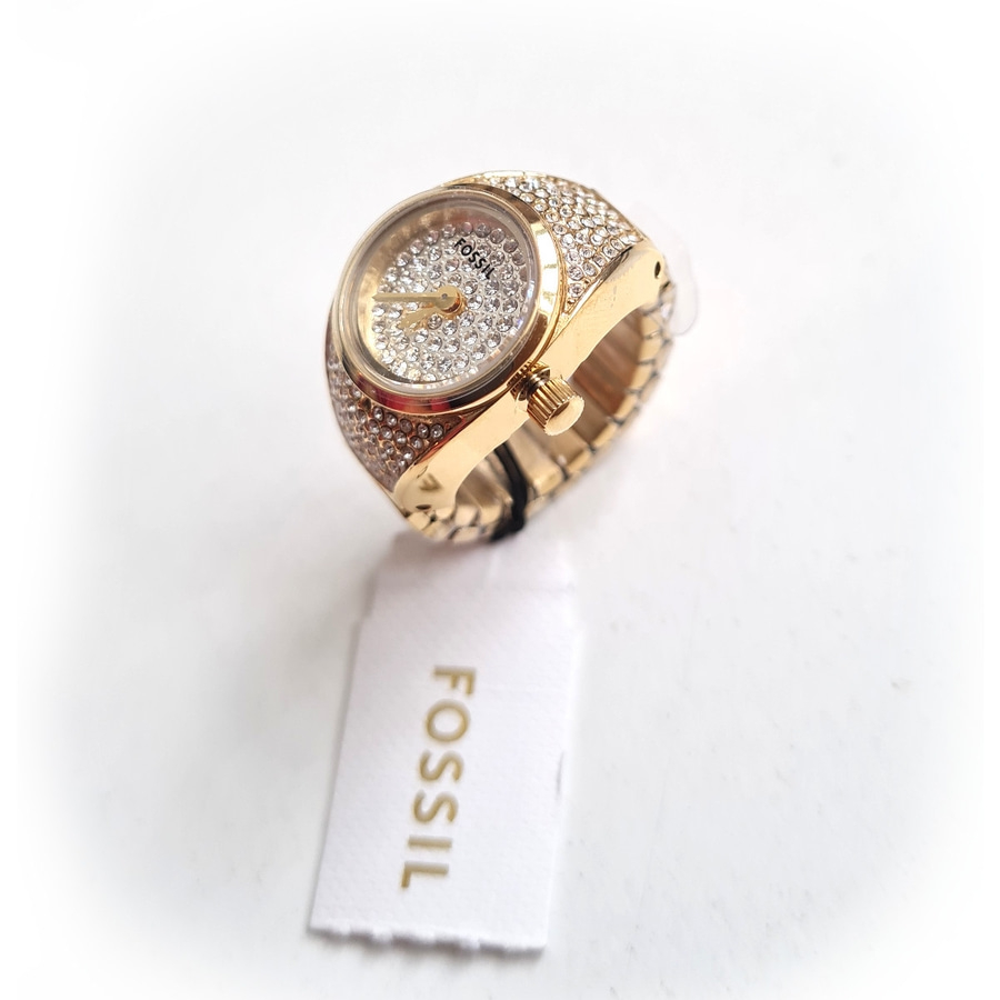 Fossil Ringuhr besetzt mit Kristallen, goldfarben