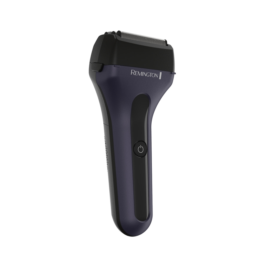 Elektrischer Rasierer von Remington, blau und schwarz, mit Ein- und Ausschalter.