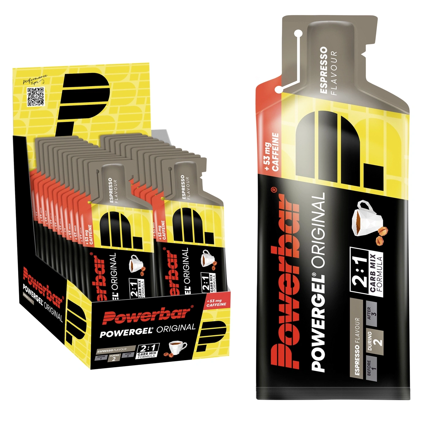 POWERBAR PowerGel Fruit Espresso High Carb Energie Gel Natrium Koffein 24 x 41 g
