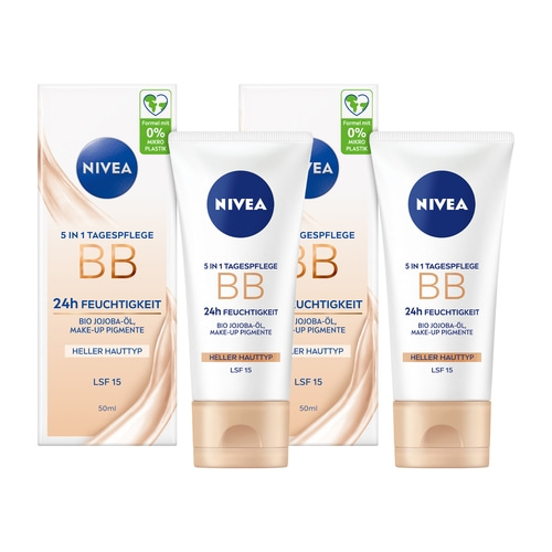 NIVEA Tagespflege 5in1 BB Heller Hauttyp 24h Feuchtigkeit LSF 15 vegan 2 x 50 ml