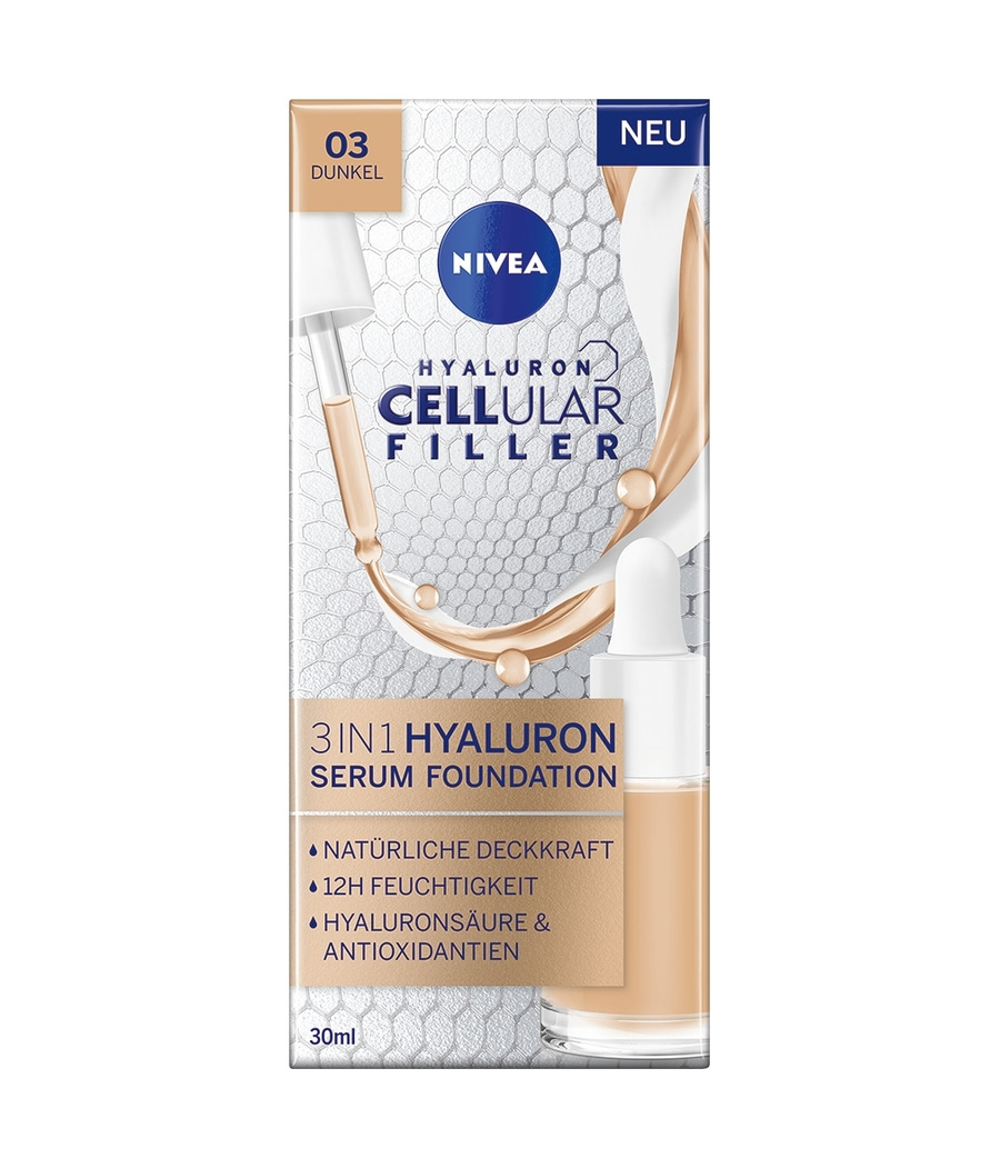 Nivea Hyaluron Cellular Filler Serum Foundation, 03 Dunkel, 30ml, Neu