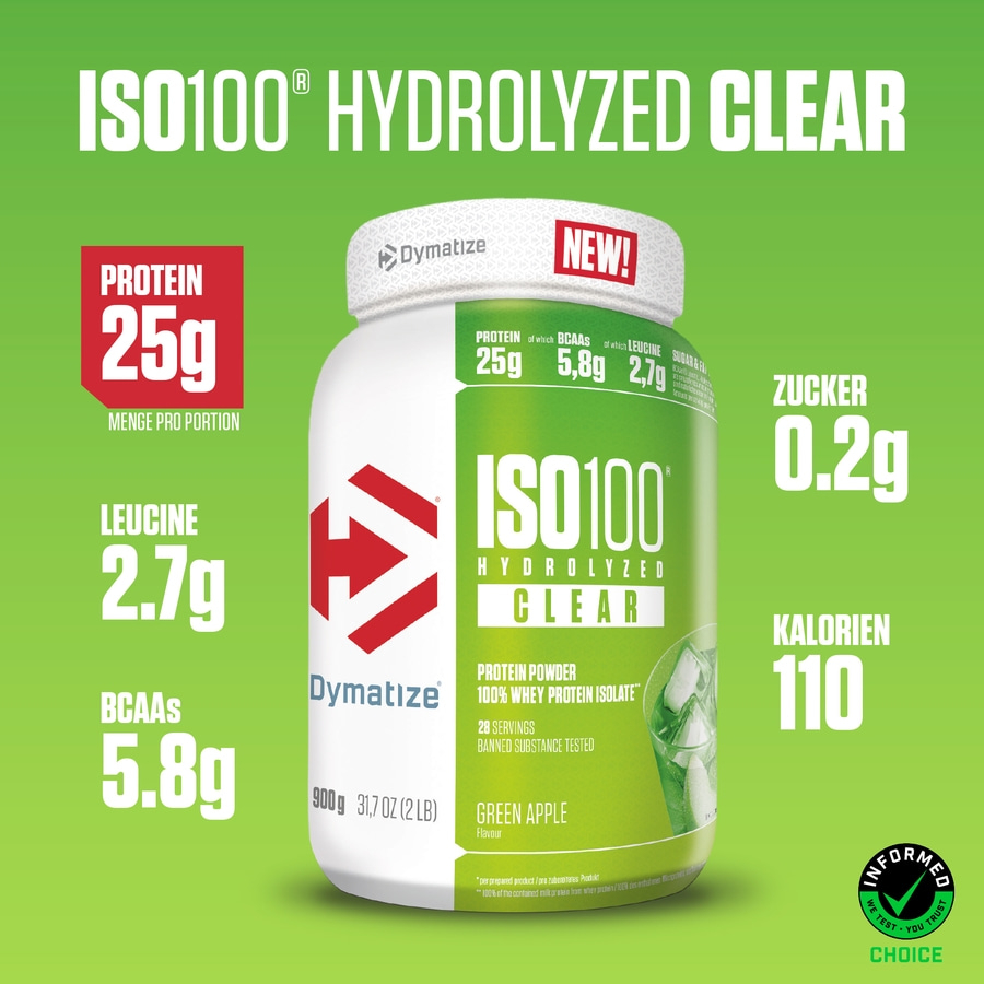 DYMATIZE Whey Protein Pulver Shake Clear Ice Tea Lemon & Green Apple je 900 g